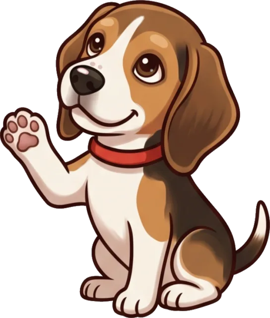 Nelly, der Beagle, winkt